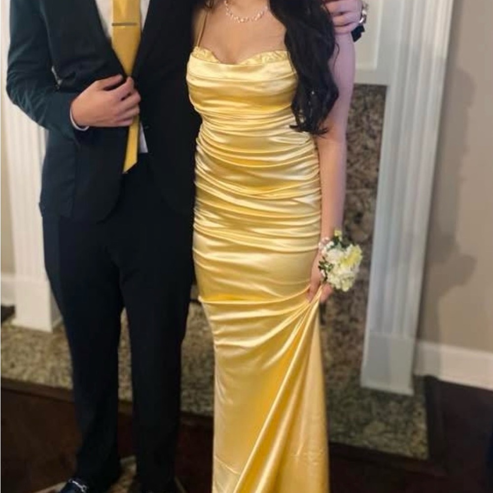 Elegant Yellow Satin Gown